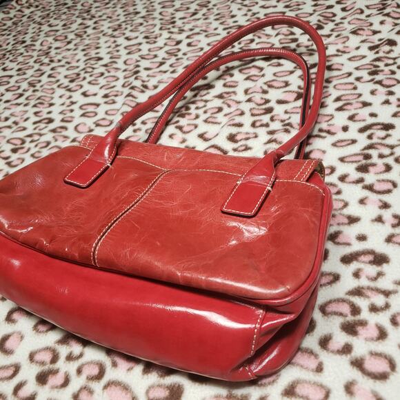 Vintage Giani Bernini Leather Red Patent Leather Shoulder Hand Bag Purse Pockets - Picture 5 of 16